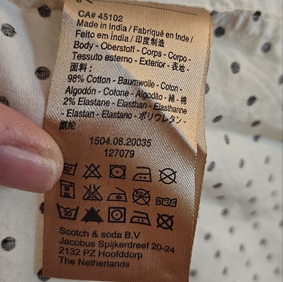Scotch & Soda Cream/Black Polka Dot Long-sleeved Button-down Dress Shirt XXL - Picture 6 of 6